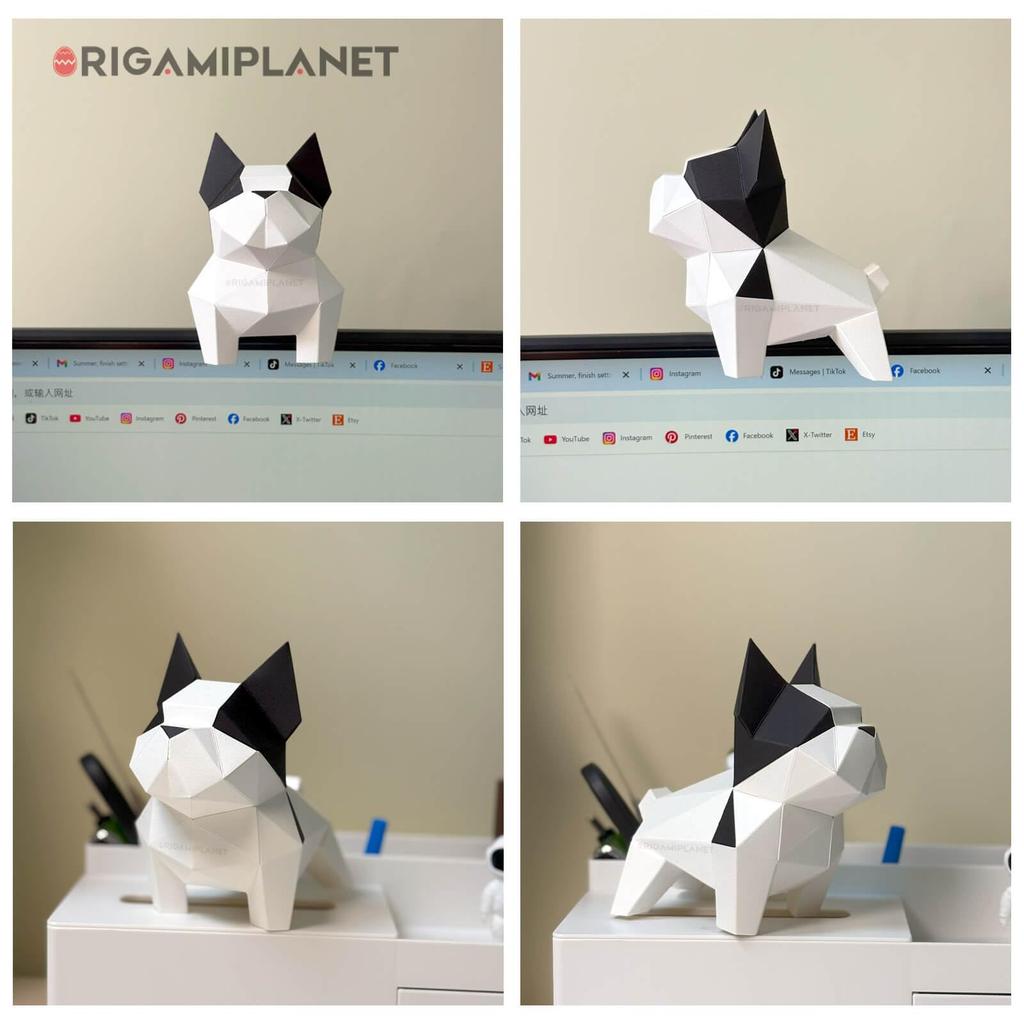 ORIGAMIPLANET Bulldog 3D Origami Sada pro výrobu psí papírové sošky Snadná roztomilá 3D zvířátka Ruční výroba Domácí dekorace Umění Domácí dekorace Papírová řemesla Dárek