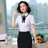 Women's Spring/Summer 2024 Bow-Tie Short-Sleeve Shirt - Fashionable Korean Professional Top