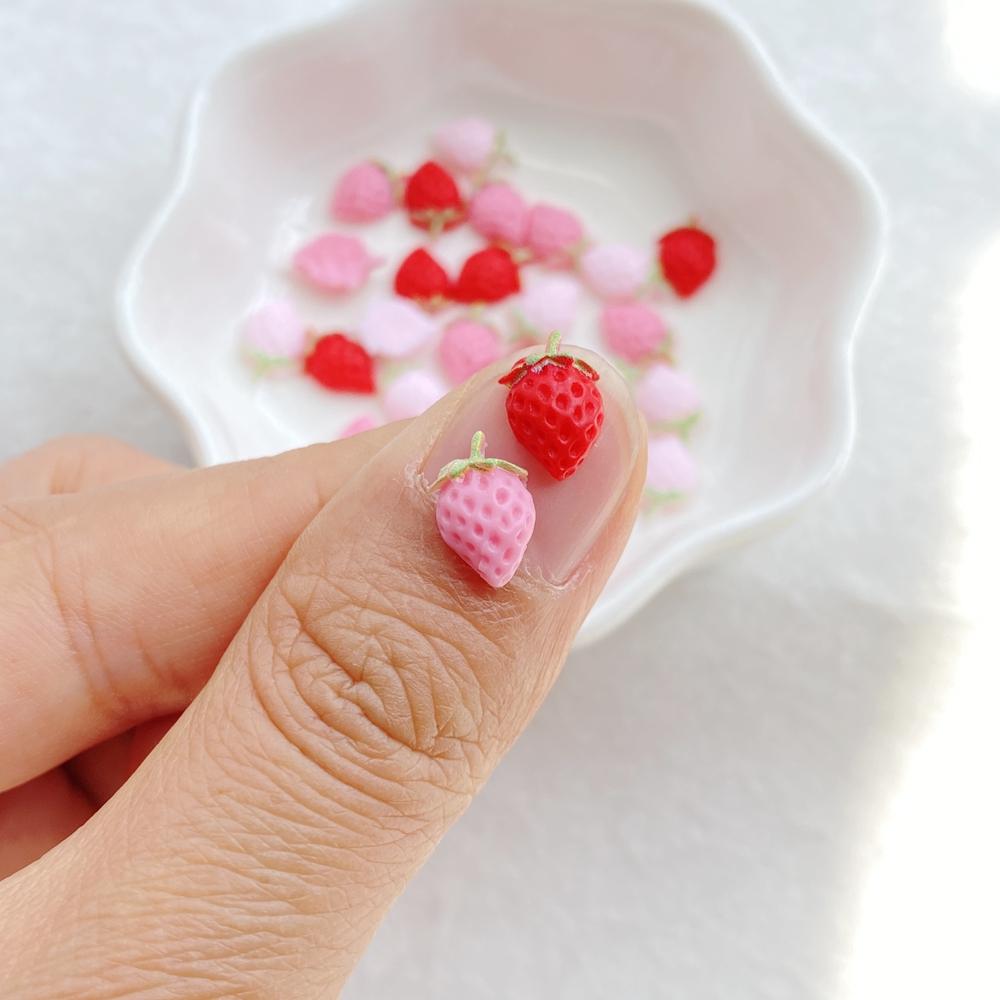 50pcs Resin Cute 3D Mini Strawberry Flat Back Rhinestone Scrapbook DIY Craft For Nail  Decor Jewelry Accessories