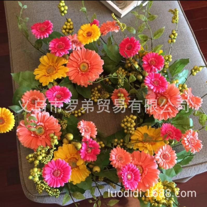 Yellow Daisy Wreath Outdoor Decor Plastic Floral Garland OnCircle 45cm 55cm Rustic Farmhouse Style
