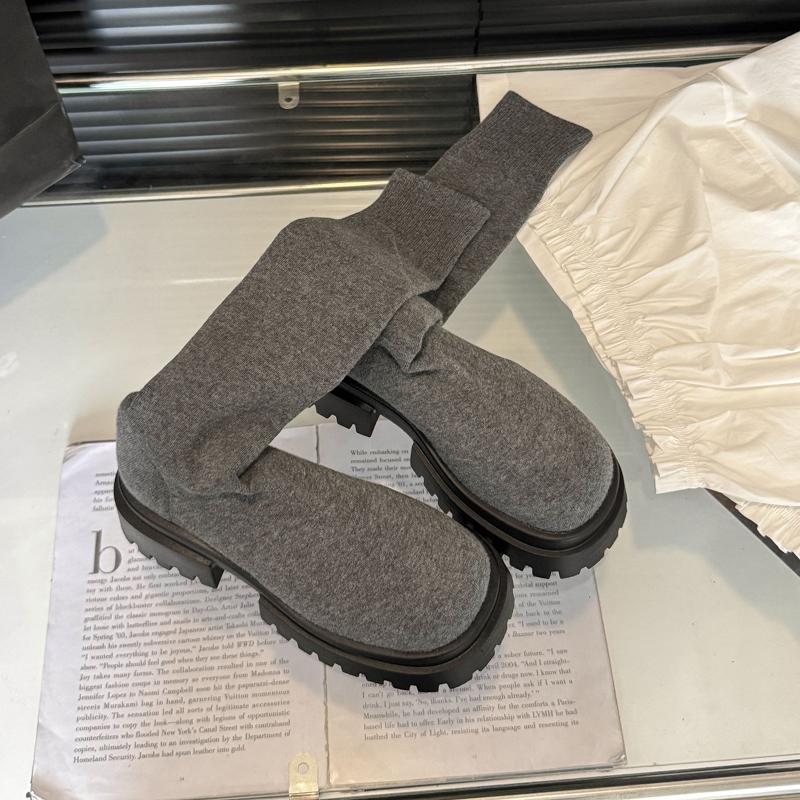 

Зимний Уличный Стиль Платформа Толстый Каблук Носок Ботфорты Выше Колена Мода Массивный Стиль Стрейч Слим Длинные Ботильоны 35