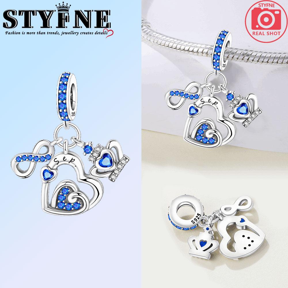 Copper Colorful Month Heart Zircon Birthday Stone Charms Beads Pendant For Original Bracelet Woman Girl Jewelry