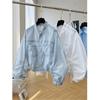 Women's Spring/Summer Vintage Drawstring Pleated Casual Stand Collar Single-Breasted Lightweight Sun Protection Jacket