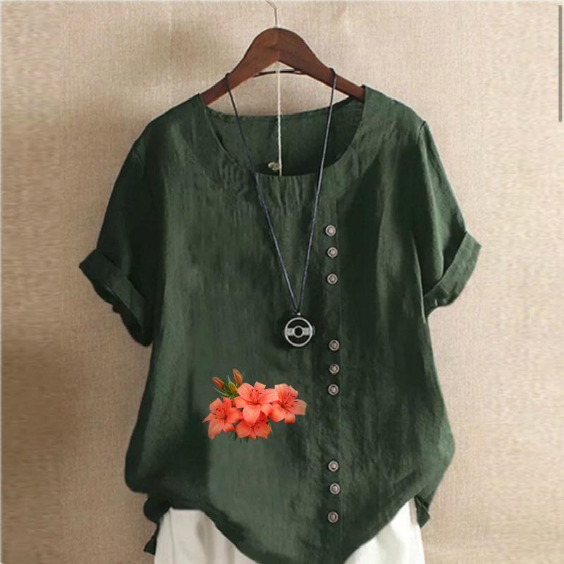 Women's Fashion Flowers Pattern Prined Short Sleeve T-shirt Loose Cotton Shirt Casual Loose Summer Blouse Tops Plus Size