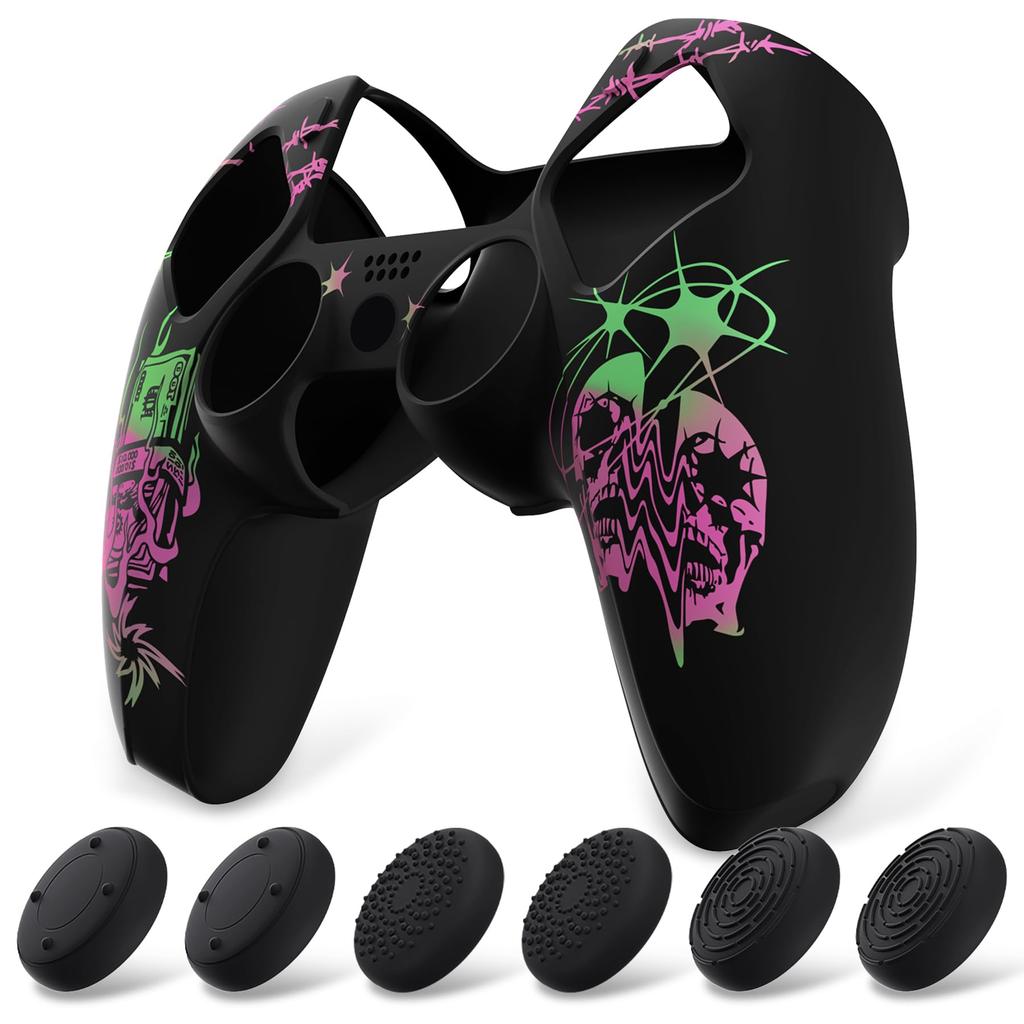 PlayVital Pure Series Musterdesign Schutzhülle aus Silikon, kompatibel mit PS5, weiches Gummi-Griffgehäuse, kompatibel mit PS5, kommt mit 6 Thumbsticks