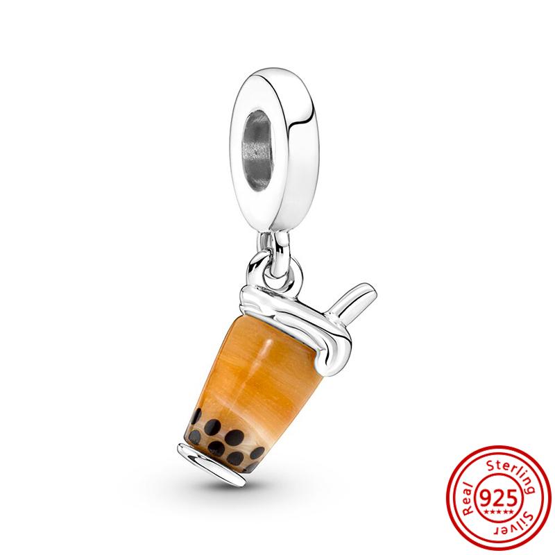 925 Copper Strawberry Apple Cherry Fruits Ice Cream Coffee Cup Pendant Sweet Beads Fit Original Pantaro Charms Bracelet Zircon