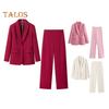 2Pcs/Set Women Office Outfit Lapel Long Sleeve Single Button Suit Coat High Waist Long Pants Set Business Workwear