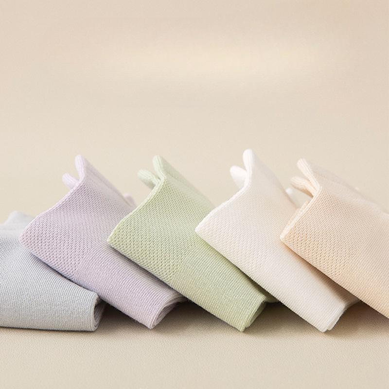 Women's Spring and Summer Thin, Simple Style, Solid Color, Pure Cotton, Mesh, Breathable, Versatile, Raised Ear Short Socks, Women's Short Stockings
