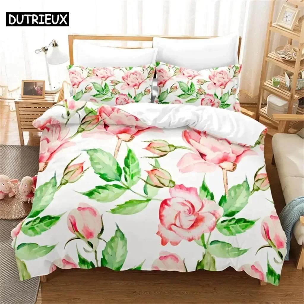 Pink Rose Couple Bedding Set For Bedroom Soft Modern Bedspreads Comefortable Kids Duvet Cover Quilt Cover And Pillowcase