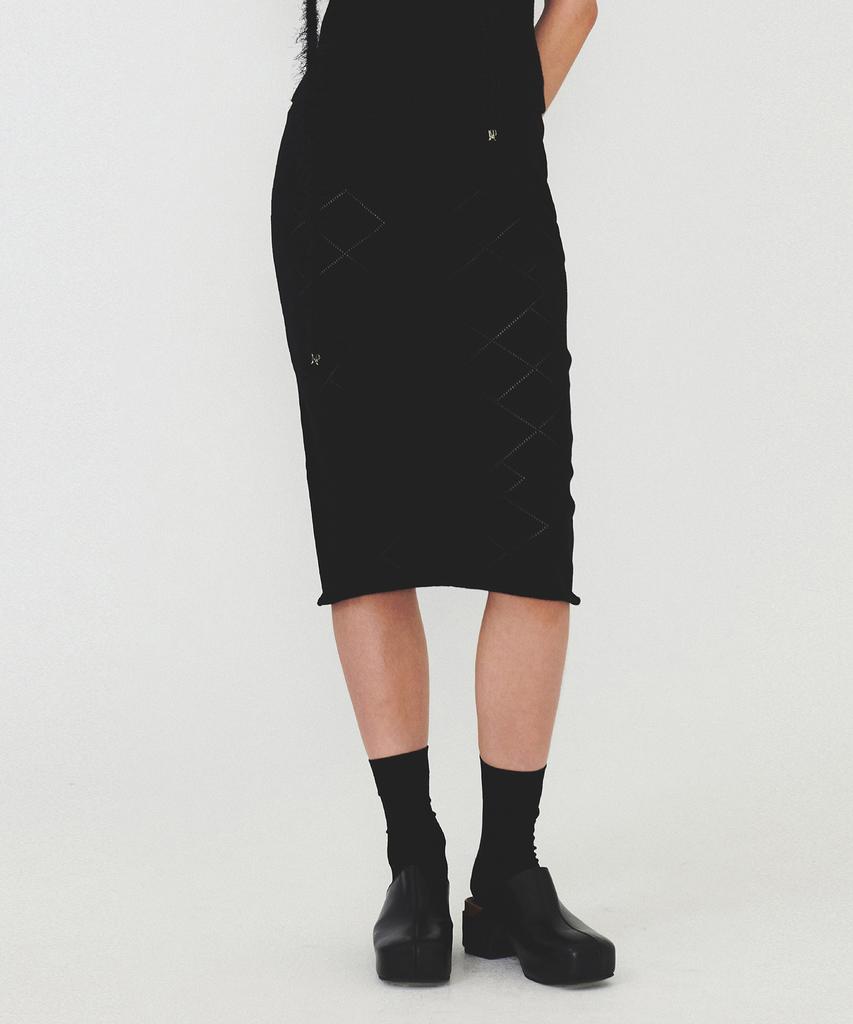 Daiaegeuneol Argyle Pattern Knit Skirt (Black)