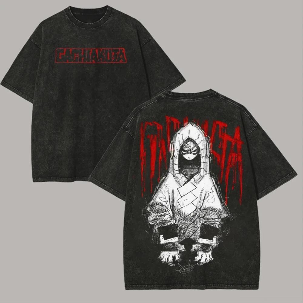 GACHIAKUTA "THE PIT" Character Group Vintage Washed Double-Sided Graphic Oversized Black T-Shirt | Anime Streetwear Fan Merch Tee