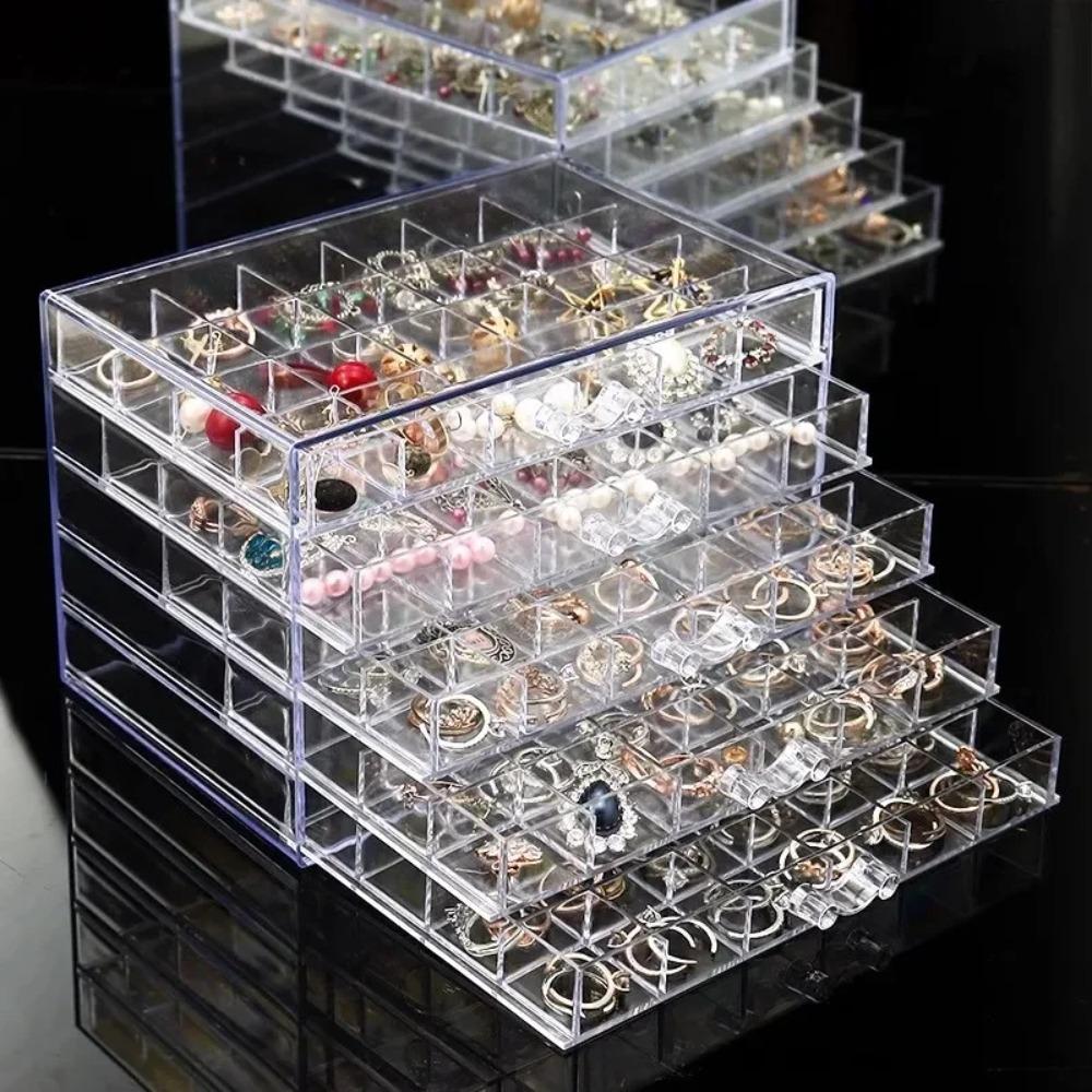 120 Grids Jewelry Storage Box Drawer Style Jewelry Sorting Box Transparent Organizer Box  Vanity
