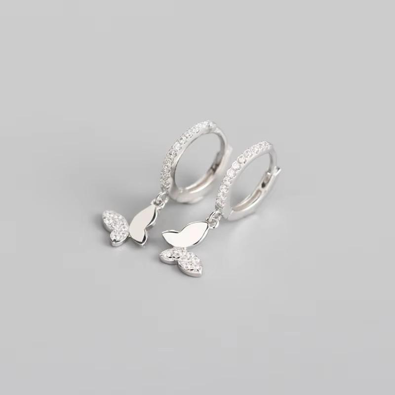 925 Silver Butterfly Hoop Earrings with Shiny CZ for Women Gold and Silver Tone Jewelry Gift