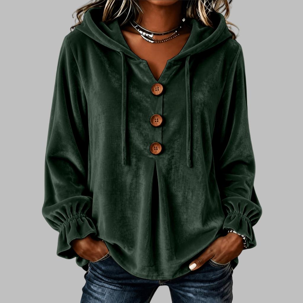 Women's Velvet Casual Hoodie with and Buttons for Comfortable Everyday Wear