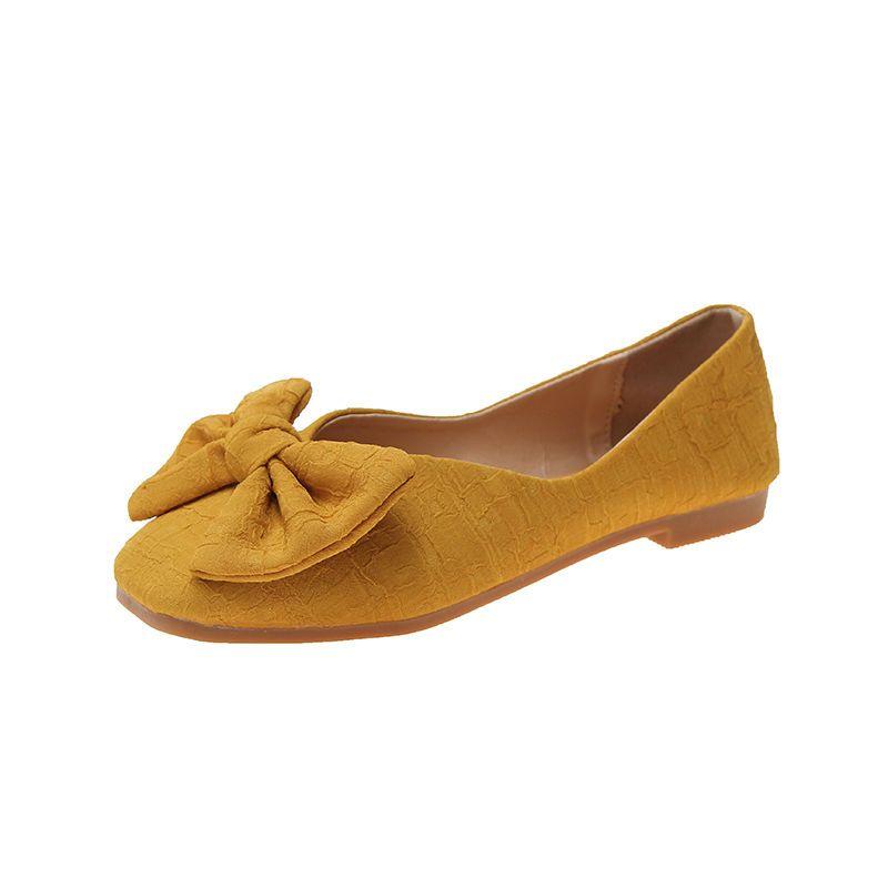 

Туфли женские 2024 с бантом, квадратный носок, женская летняя обувь, желтое элегантное платье, плоские туфли, стильные, шикарные, удобные 40