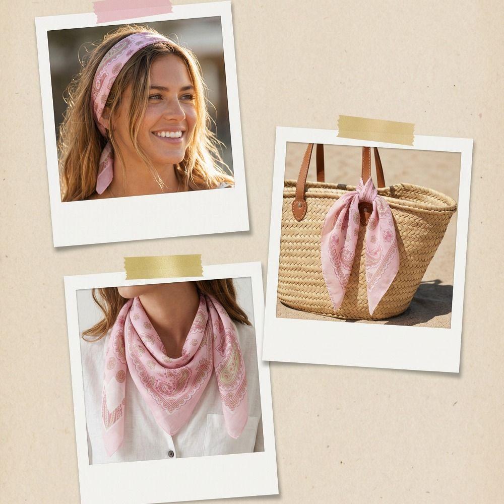 Cashew Cotton Linen Print Scarves Floral Square Handkerchief All-match Printed Silk Scarf  Vacation