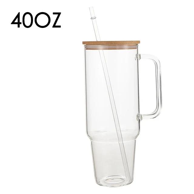 

40OZ Скляна чашка Дерев яна кришка Бульбашка Чай Холодна кава Кава Вино Сік Молоко Прозора солома Автомобіль Кружка Чашка Посуд Пляшка води 1200ml прозорий