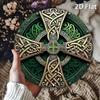 Arte de pared de aluminio con Cruz Celta, Señal Redonda de 7,9 Pulgadas, Decoración Rústica Bohemia Verde para el Hogar