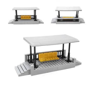 Small Particles Assemble Train Track Parts, Building Blocks, Platforms, Bus Shelters, and Assemble Toys