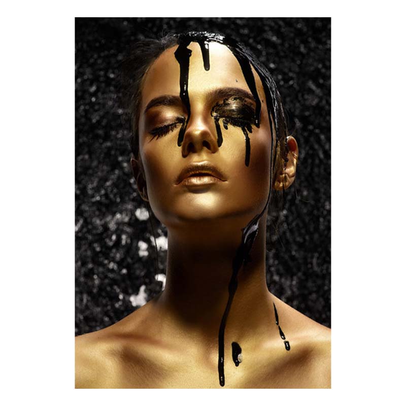 African Woman Art Black And Gold Portrait Canvas Paintings Poster Print Wall Art Picture Home Decor For Living Room Frameless
