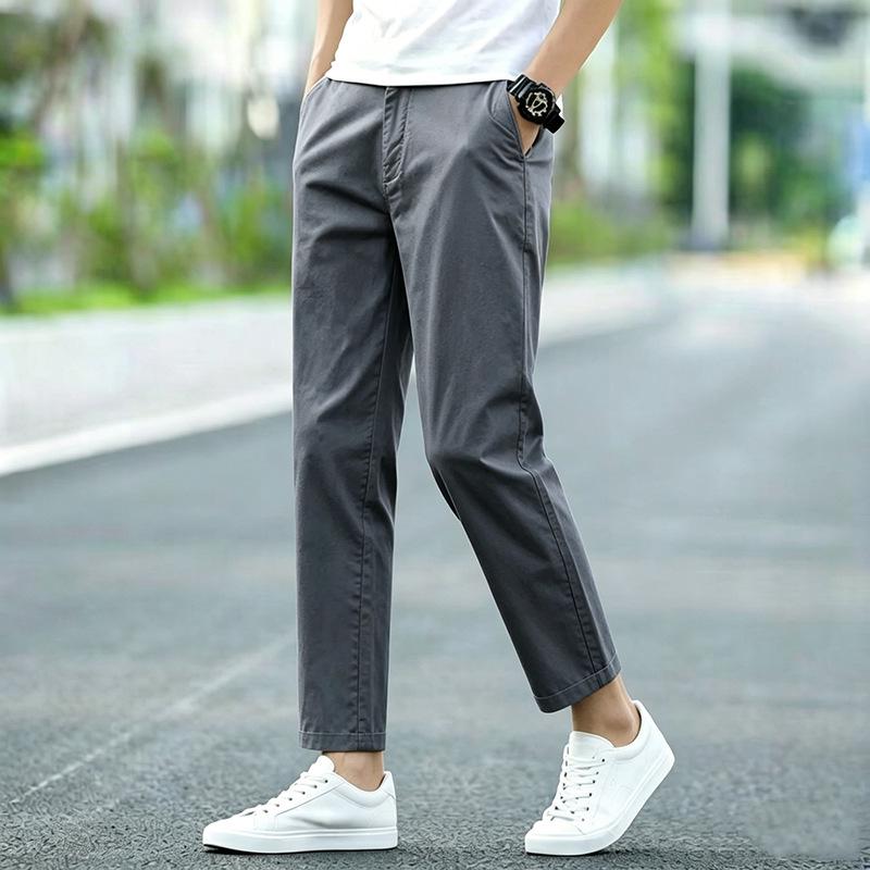 Men's Plus Size Cotton Casual Pants - Spring/Autumn 2025, Loose Straight Leg with Winter Velvet Lining