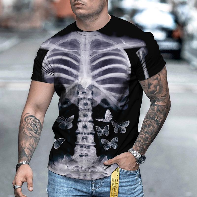 Men's 3D Printed T-Shirt Skull Pattern Print Short Sleeve O-Neck Pullover Casual Top