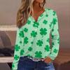 Women's Fashion Casual Printed V-neck Long Sleeve Button Up T-shirt Top