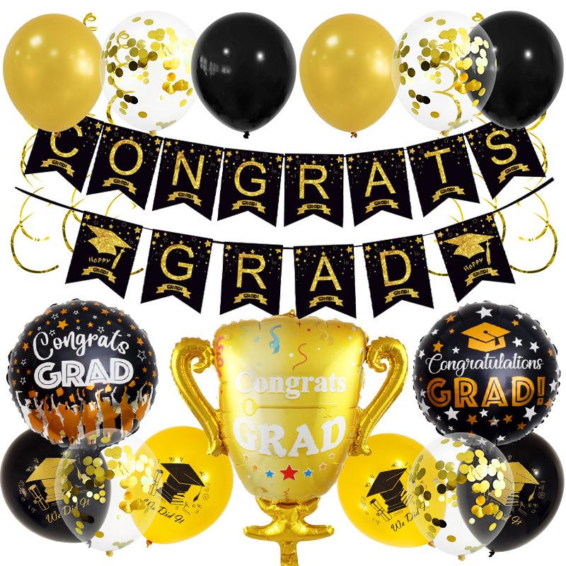 Graduation Season Party Decoration Celebration La Flag Doctor Hat Certificate Spiral Charm Balloon Set Graduation Ceremony Arrangement