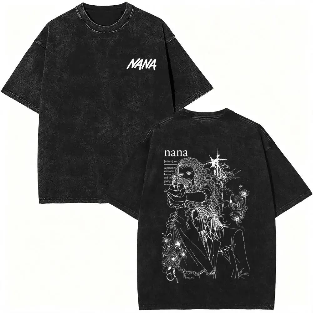 Washed Vintage Anime Black Stones Oosaki Nana Honjo Ren Graphic T-shirt Manga Y2k Oversized T Shirt Streetwear Unisex
