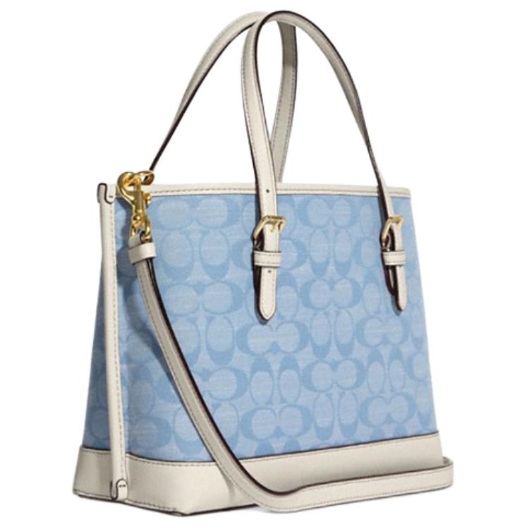 New COACH Canvas With Leather Tote Bag, Shopping Bag, Handbag, Crossbody Bag Medium Size Women's Blue Monogram White CA142-IMUDY