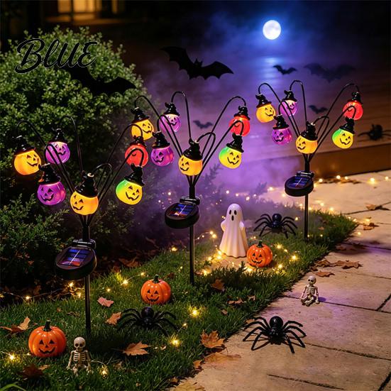 Solar Powered Halloween Decorations Garden Lights, Decorative Ghost Pumpkin Witch Hat String Modern Stake Lights IP54 Waterproof Outdoor LED