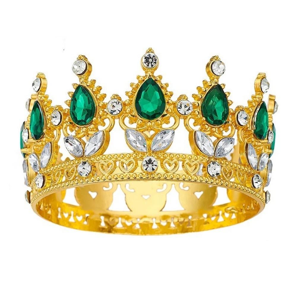 Vintage Crystal Crown Crystal Rhinestone Headband Gift Jewelry Crown Pageant Event Gold&green