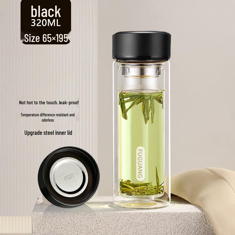 Стеклянная бутылка-заварник FUGUANG FAB3005 с двойными стенками 320ml чёрный