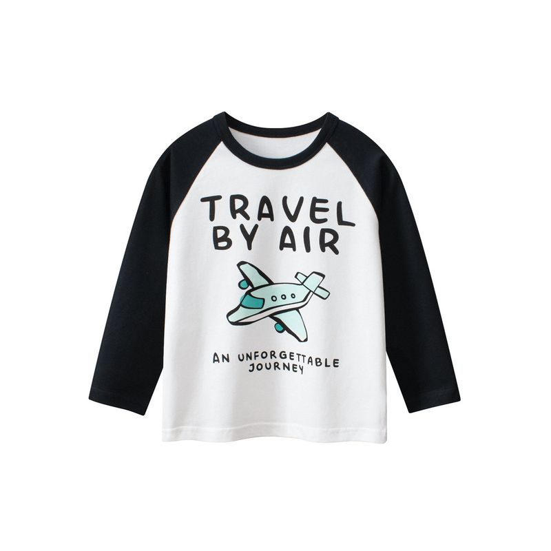 27Kids Children s Clothing Spring and Autumn Long-Sleeved T-Shirt Tops Boys  Airplane Base Shirt Baby Pure Cotton Clothes 3A 013m White/Black 140