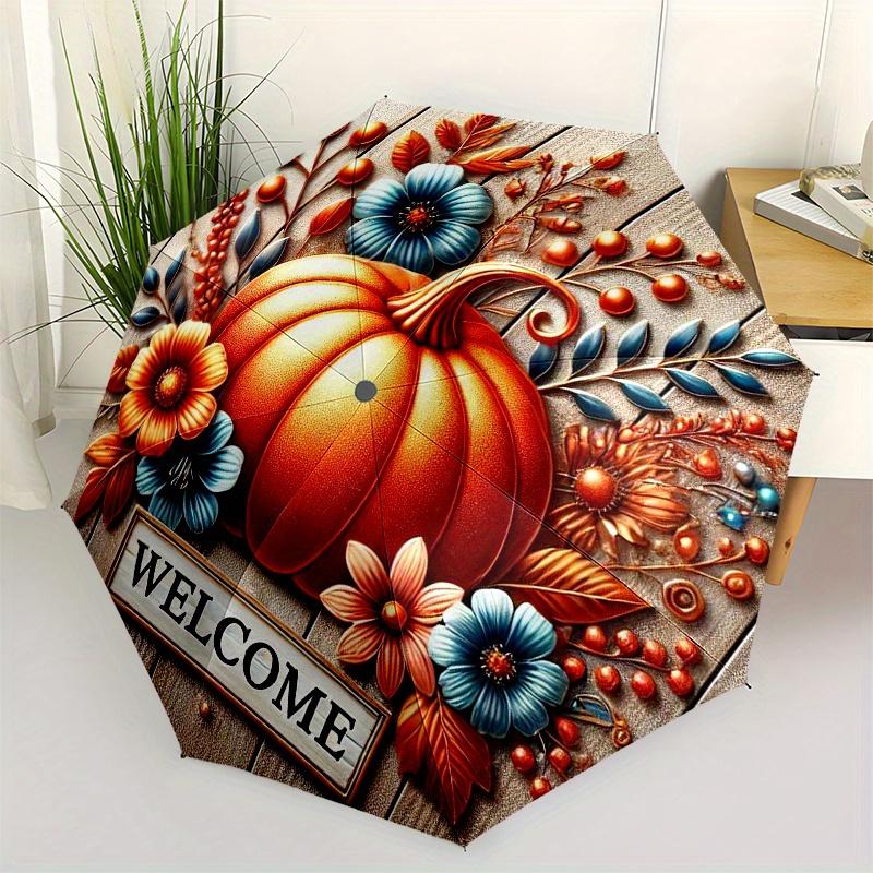 

Autumn Pumpkin Welcome Sign - Fall Decorative Plaque with Flowers and Leaves Umbrella, Christmas Gift Y91