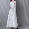 Robe chemise longue ample en mélange de lin avec col décontractée maxi pour femme