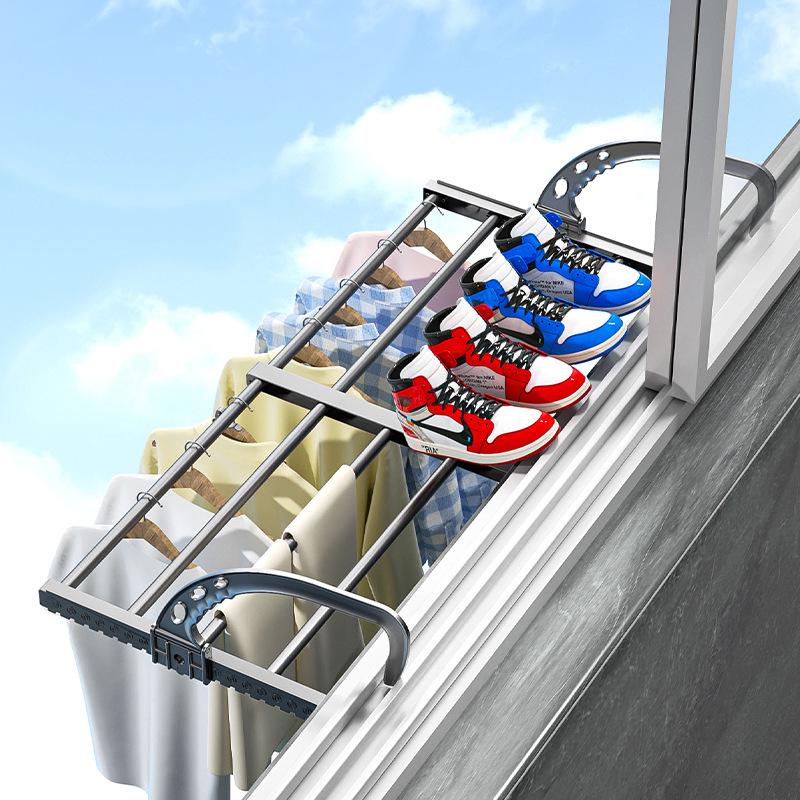 Retractable Balcony Clothes Rack for Drying: Rail for Windows, Radiators, and Railing Shoes.