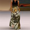 Fashion Style 3D Print Dress Animal Pattern Stage Show Stylish Clothing V Neck Sleeveless Pocket Maxi Dress