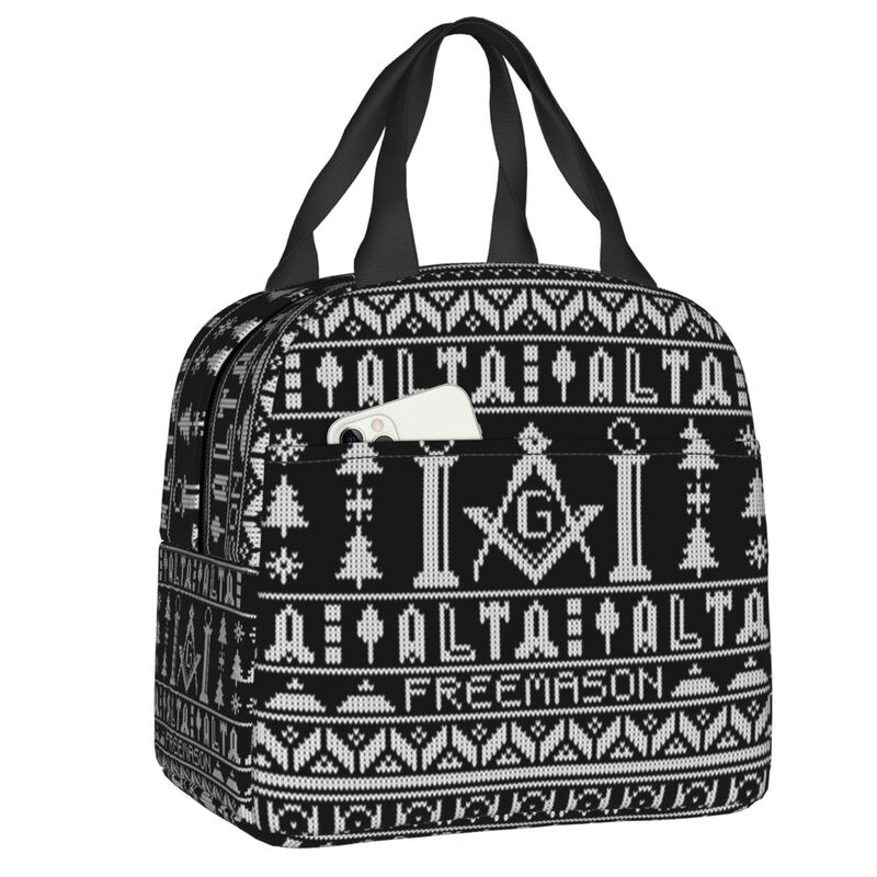 Custom Freemason Design Masonic Christmas Insulated Lunch Bags for School Office Portable Cooler Thermal Bento Box Children