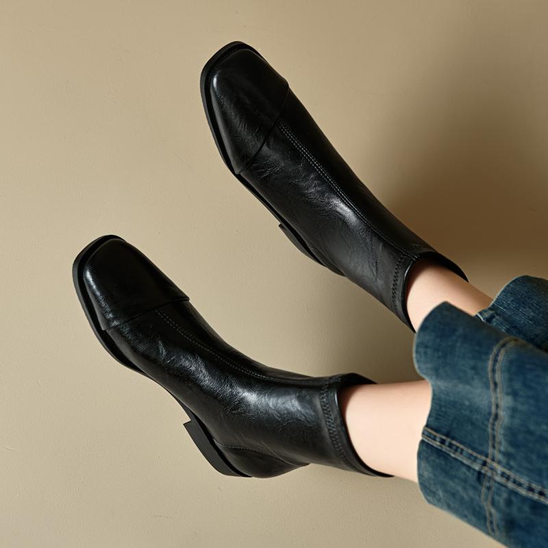 Women's Low-heeled Short Boots Autumn and Winter New Comfortable and Versatile Solid-color Thick-heeled Large-size Simple Short Boots