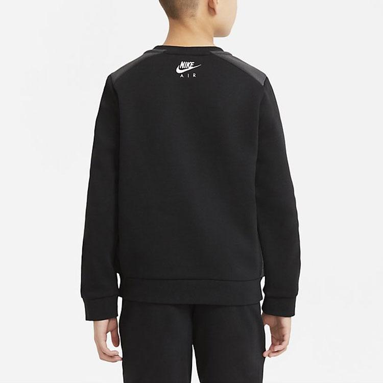 Nike Logo Print Fleece-Lined Crew Neck Sweatshirt Kids Tops Black DA0703-010
