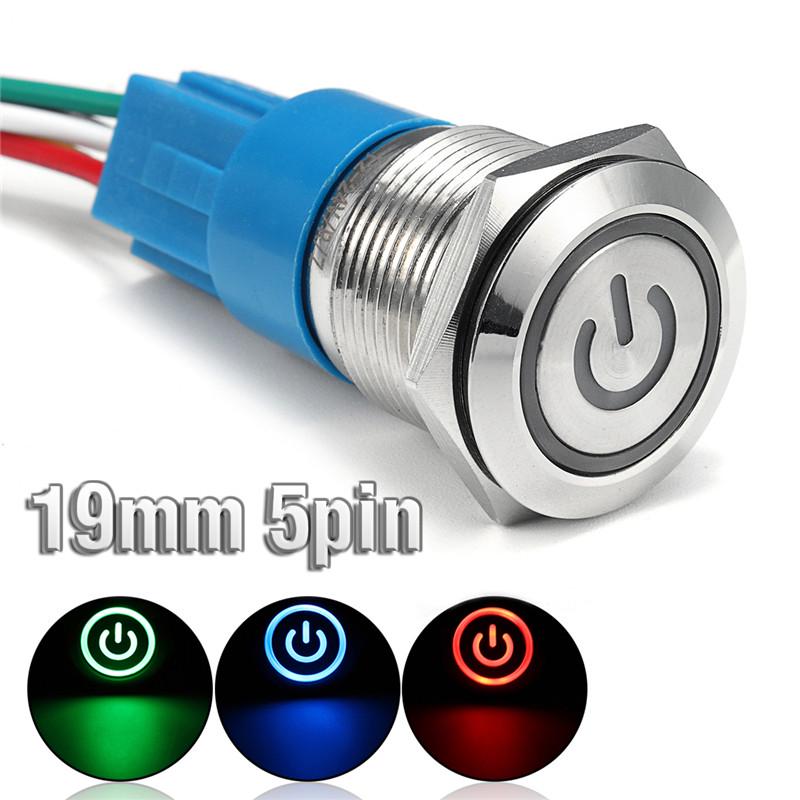 IP67 19mm Metal Waterproof LED Power Symbol 5Pin Reset Car Push Button Switch