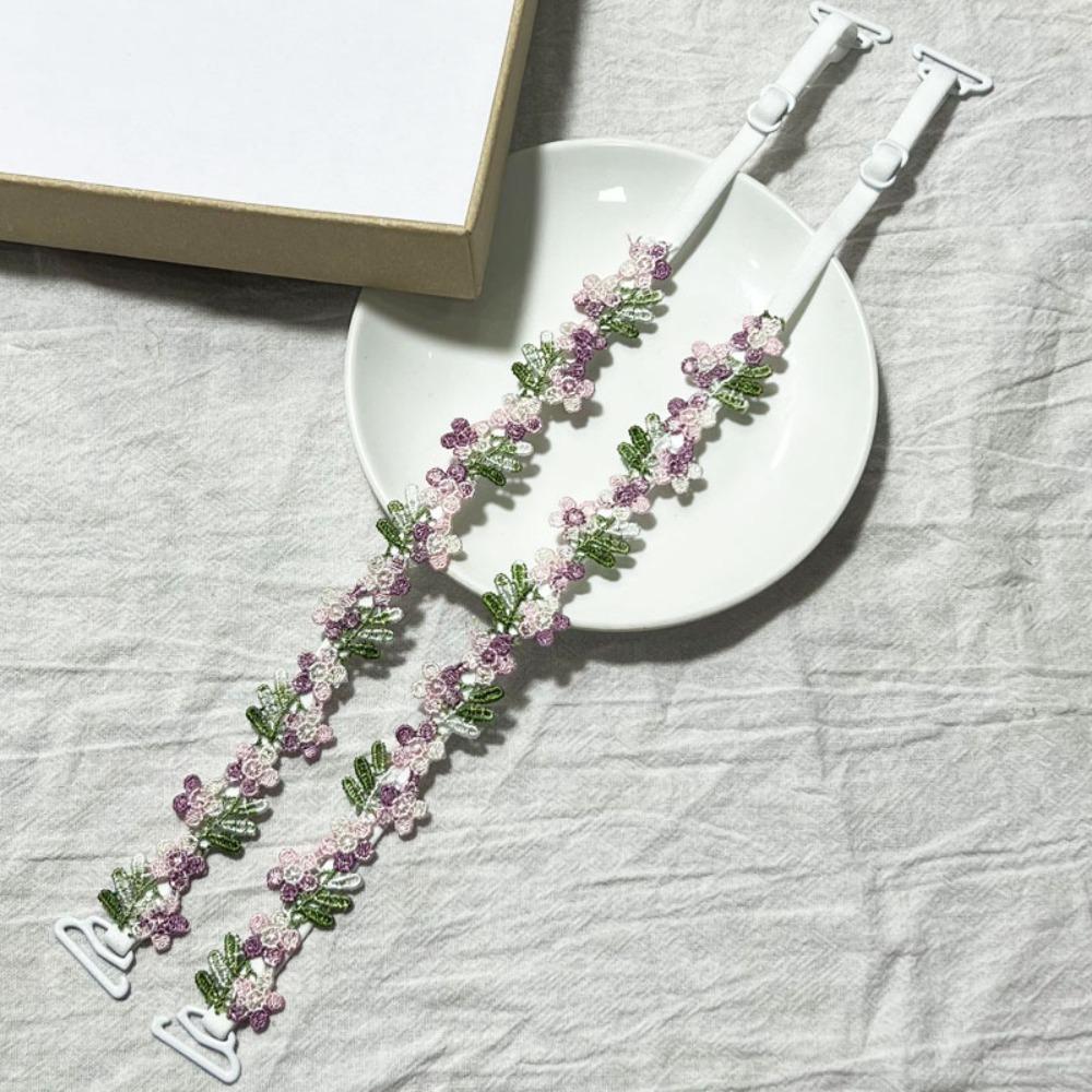 

1pair Lace Flower Floral Bra Straps Anti-slip Adjustable Floral Shoulder Belts Gift with Lace Trim Shoulder Straps Women One Size фиолетовый
