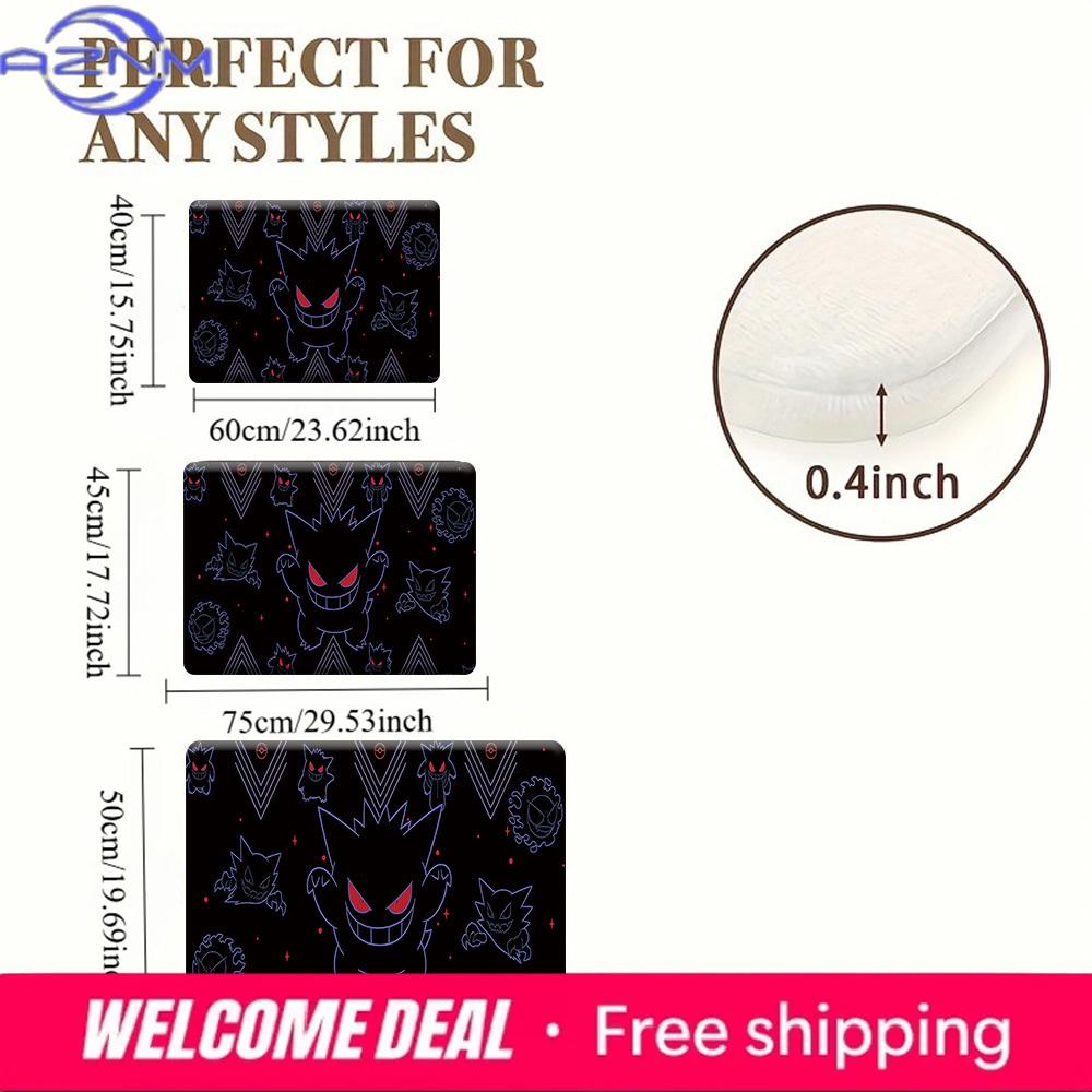 Pokemon Gengar Evolution Line Neon Print Non-slip Doormat Soft Floor Mat for Home Decor