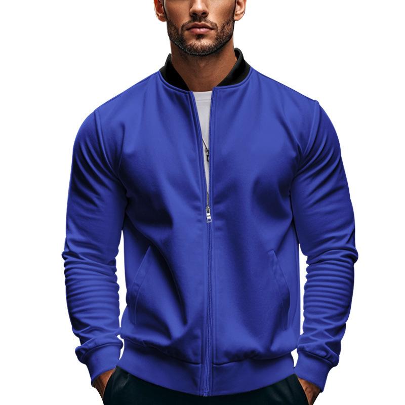 Spring and Autumn Men's Stand Collar Jacket Solid Color Leisure Sports Long Sleeve Zipper Coat Straight Tube Large Size