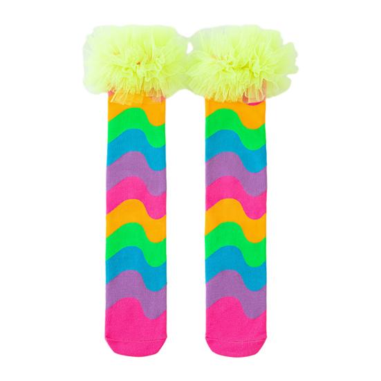 

Kids Rainbow Knee Socks Colorful Knee High Socks Girls Funny Boot Socks with Tulle Frill for Dress-Up Parties Festive Events флуоресцентный зеленый
