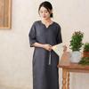 Johnature Women Vintage Embroidery Floral Dresses Half Sleeve Solid Color Summer A-Line Dresses