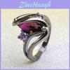 Genuine Purple Crystal Marquise Cut And Black Ring Titanium