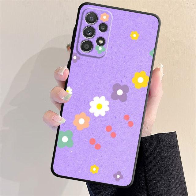 Funda de Flor Linda Para Samsung Galaxy A71 A31 A51 A32 A72 A52 A23 A13 A33 A21s A22 A53 A11 A52s A12 Cubierta Suave Negra Mate Armor