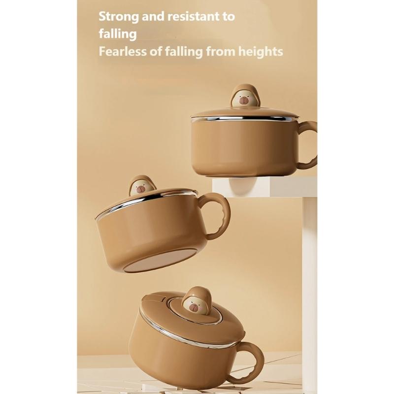 Sealed Soup Container 304 Food Grade Stainless Steels Noodles Bowl with Lid Tableware with Phone Stand for Office Use